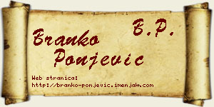 Branko Ponjević vizit kartica